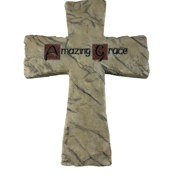 Amazing Grace Heavy Resin Wall Hanging Cross Religious Christian Decor - Picture 1 of 9
